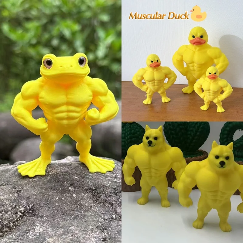 Divertido adorno de escritorio de pato musculoso, accesorios de escritorio de oficina, juguetes para perros impresos en 3D, regalos de cumpleaños, adorno decorativo de rana de escritorio