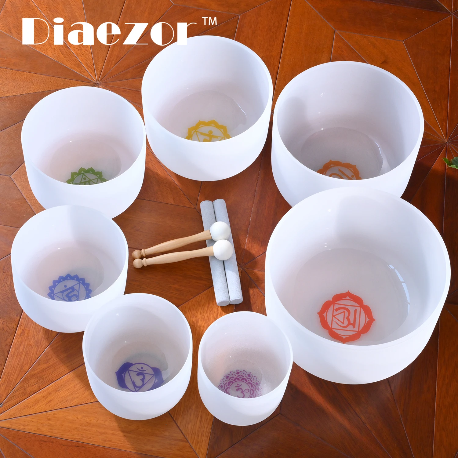 

Diaezor 6-12" 440/432hz Frosted Crystal Singing Bowls Set of 7Pcs Chakra Design for Sound Healing and Meditation with Free Bags