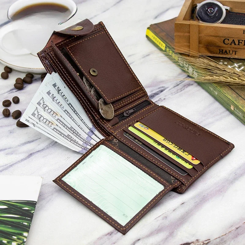 محفظة ريترو رفيعة للرجال - حامل بطاقات مدمج من جلد البولي يوريثان مع جيب للعملات المعدنية، هدية منظم سفر عتيق متعدد الفتحات له #4