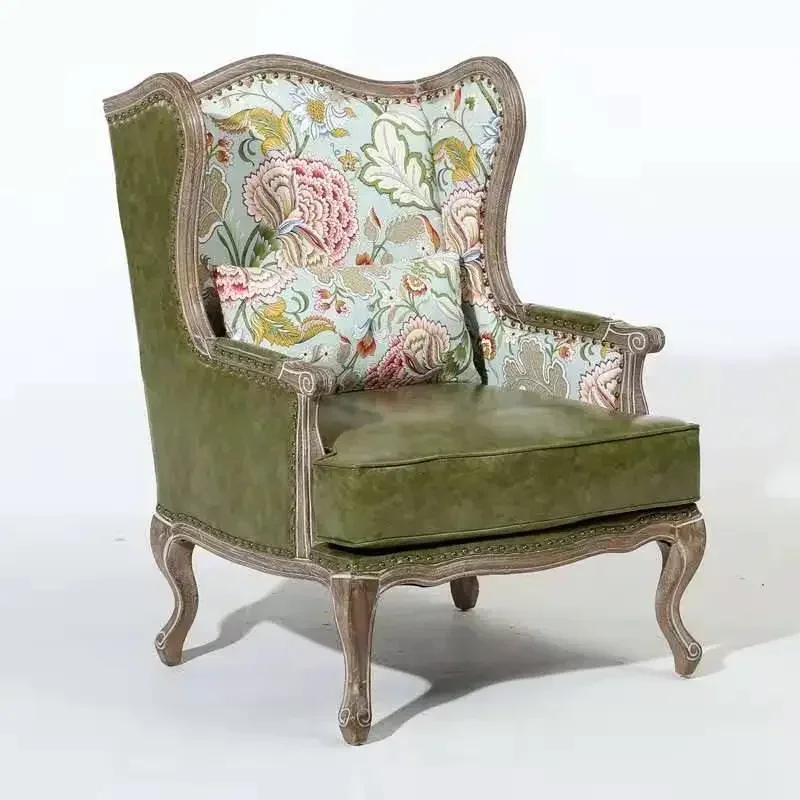 K6WY American style sofa chair, solid wood fabric embroidery pattern, simple living room, single person sofa, lounge chair