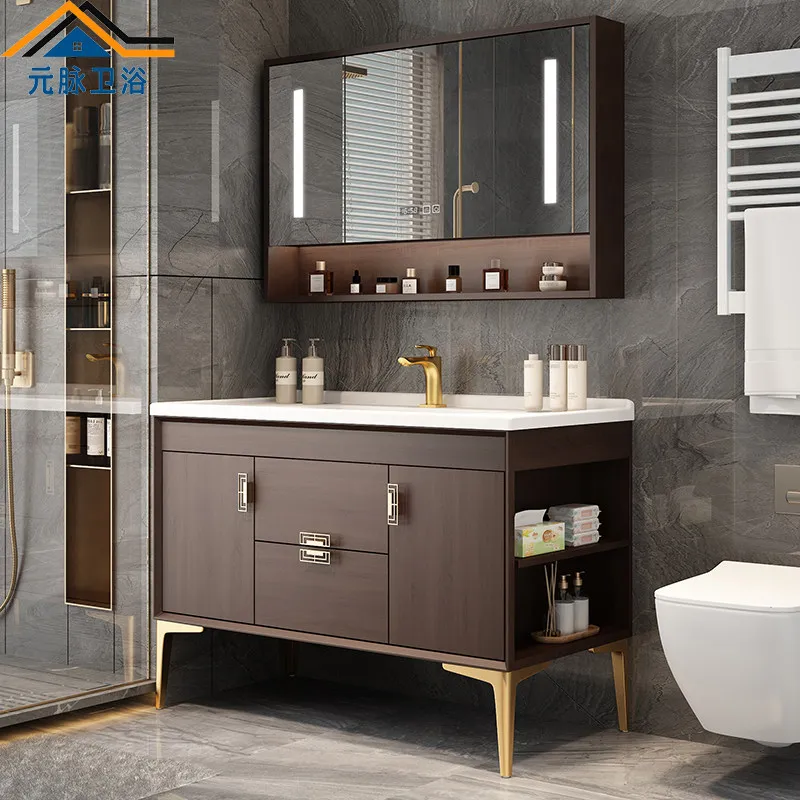 

HYS new Chinese bathroom cabinet combination intelligent solid wood washbasin toilet washbasin hand basin ceramic integrated
