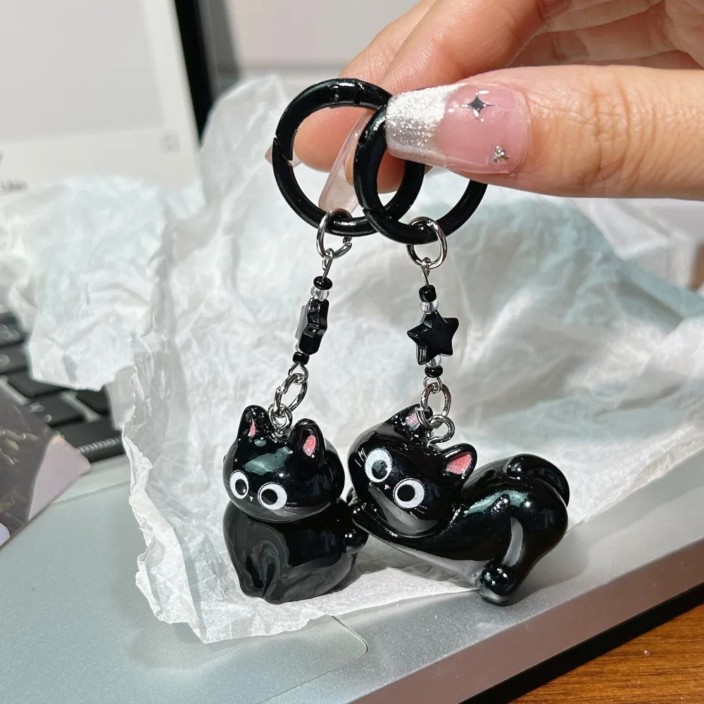 Dreidimensionaler Anhänger-Schlüsselanhänger, Unisex, niedlich, große Augen, schwarze Katze, Stern, Cartoon, Schlüsselanhänger, Paar, Freundschaftstasche, Schlüsseldekoration