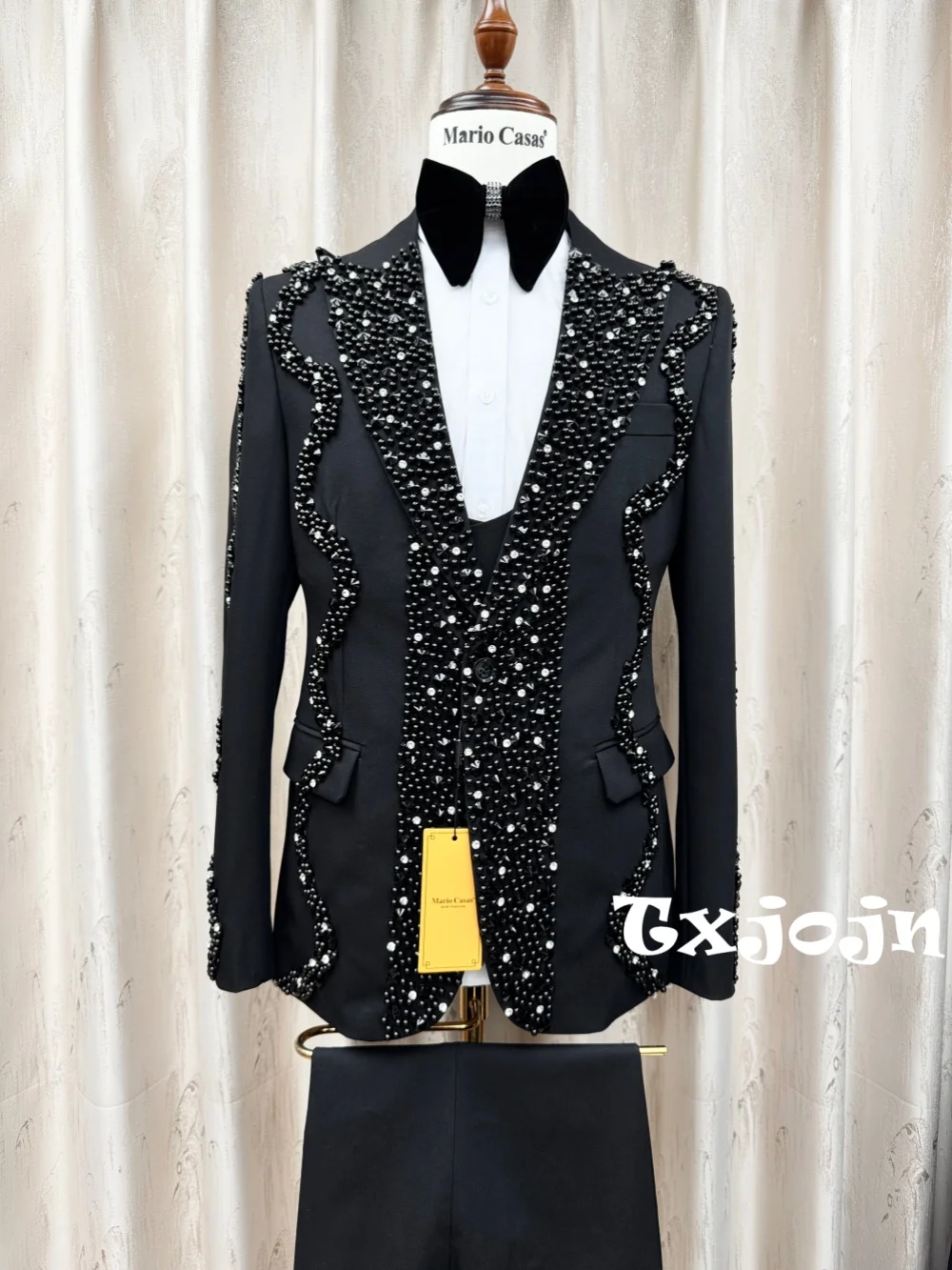 

Black Gorgeous Pearls Suit Set 3 Pieces For Men Banquet Party Wear Handsome Elegant Men's Slim Fit Suits Wedding Groom Sets