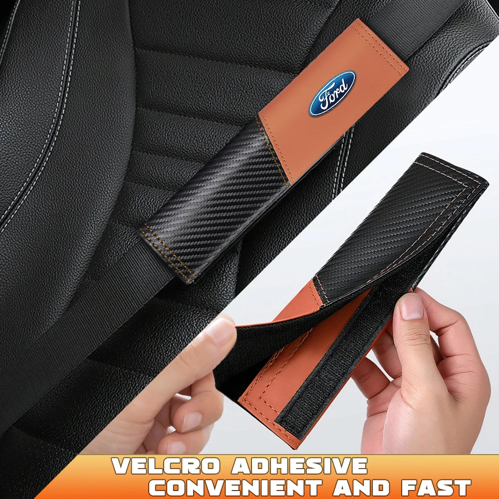 2PCS Carbon Fiber Car Seat Belt Cover Shoulder Protector Pad Accessories Wheel For Ford Kuga Mustang Focus Fiesta Ranger Mondeo - view 2