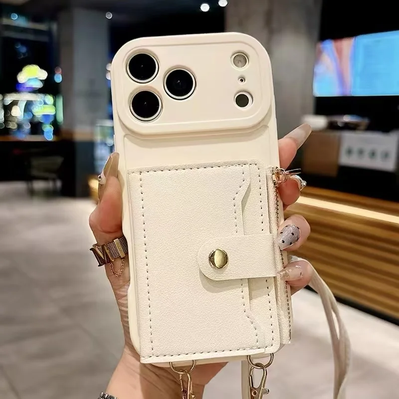 Brieftaschen-Lanyard-Hülle für iPhone 17 Pro Max Air 18 12 13 15 16 14 Plus mit Kartenfächern, Umhängegurt, Leder, modische Reißverschlusstasche – Detail 11