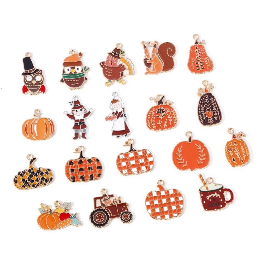 10pcs/Lot Thanksgiving Festival Pumpkin Turkey Oil Enamel DIY Charms for Bag Earring Necklace Jewelry Making Handmade Pendant