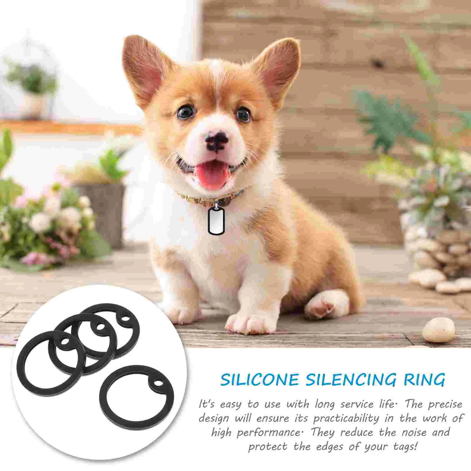 4 Pcs Dog ID Tag Silencers Silicone (Black)