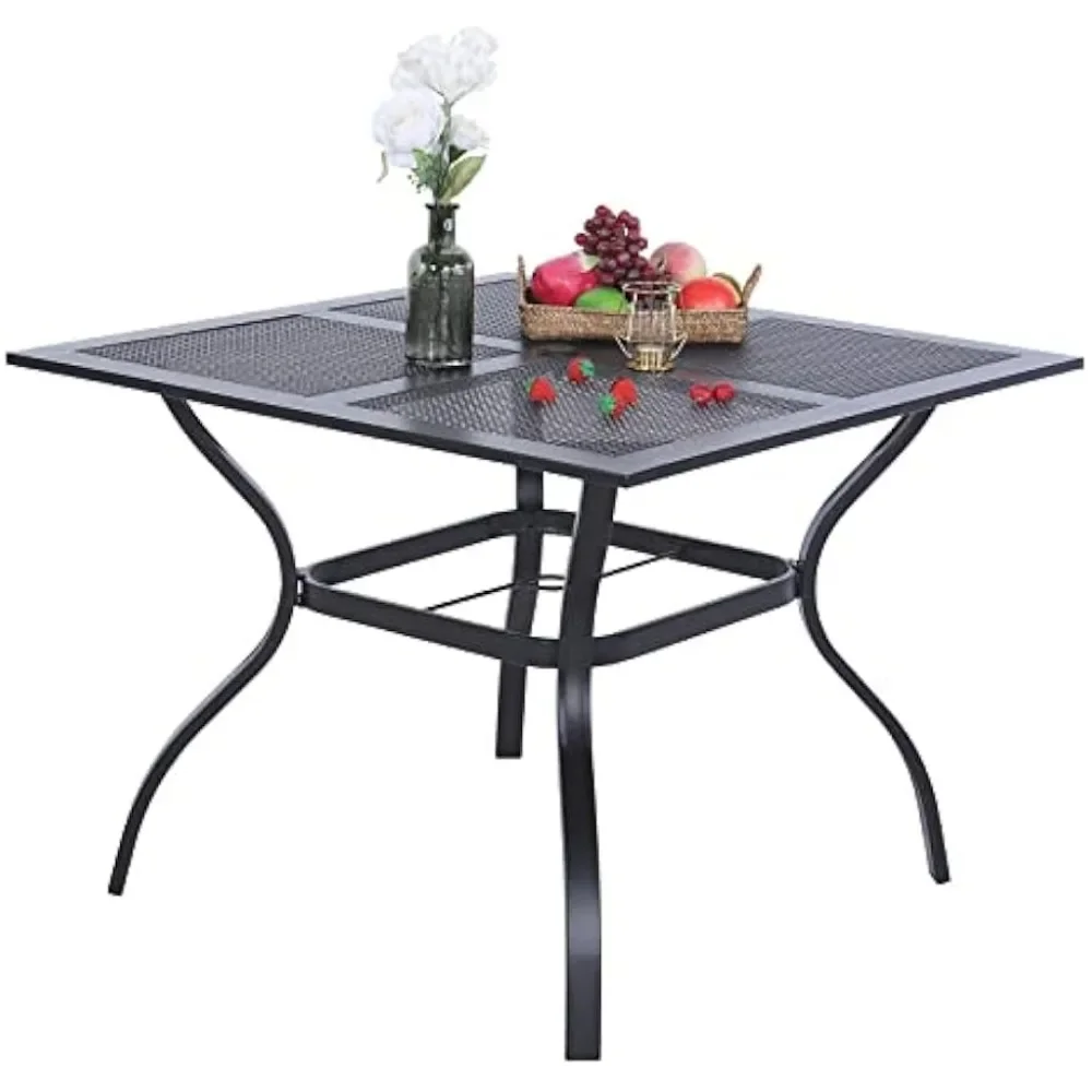 37 Inch Outdoor Dining Table | Metal Steel Mesh Patio Umbrella Table with 1.57