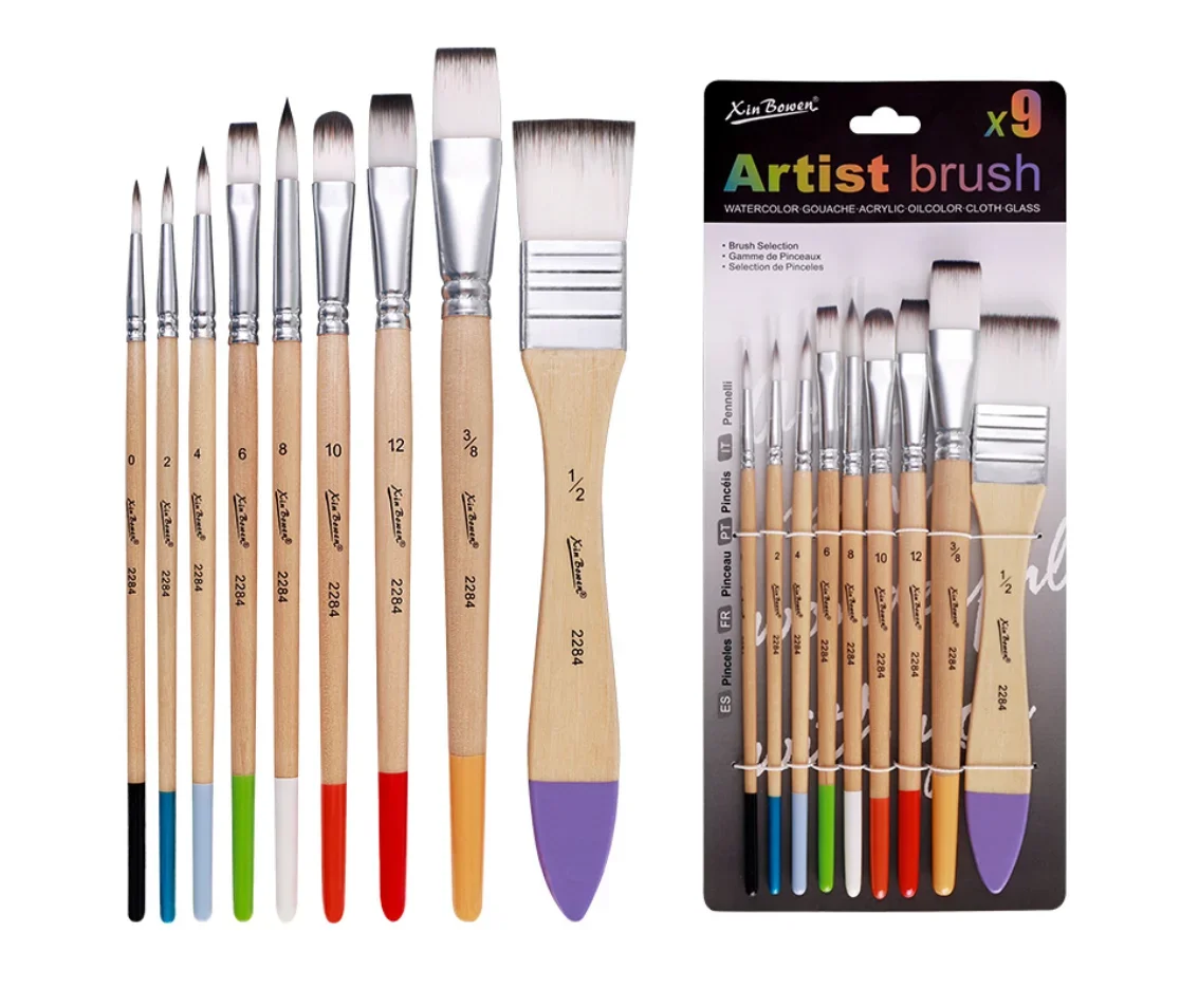 9pcs/set Nylon brush set, art supplies, beginner art wall painting, watercolor, oil painting, acrylic paint board brush tools