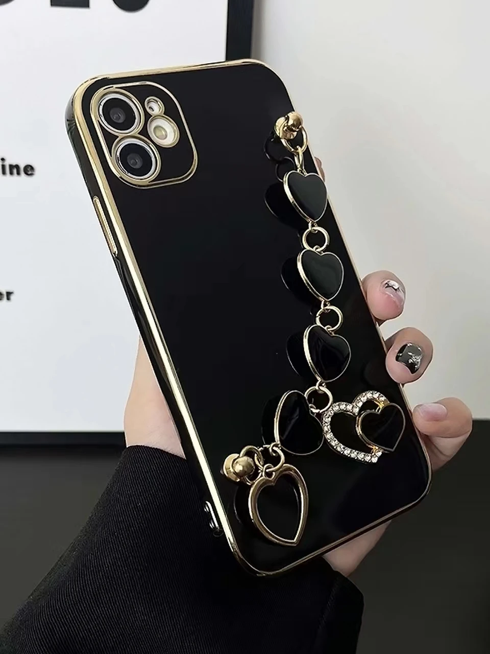 Fashion Plating 3D Love Heart Bracelet Chain Case For Samsung Galaxy S24 S22 Ultra S23 S21 S20 FE Note 20 10 Pus Silicone Cover image 5
