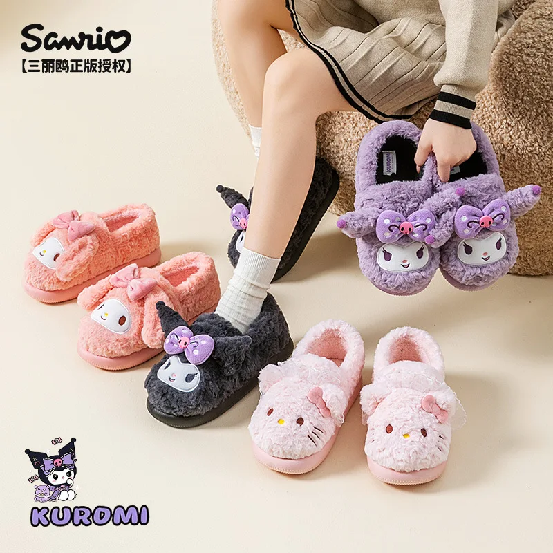 لطيف الشتاء Kuromi المرأة نعال من القطن أنيمي مرحبا كيتي نعال قماش الكرتون عدم الانزلاق الفتيات الدافئة سميكة القاع الأحذية