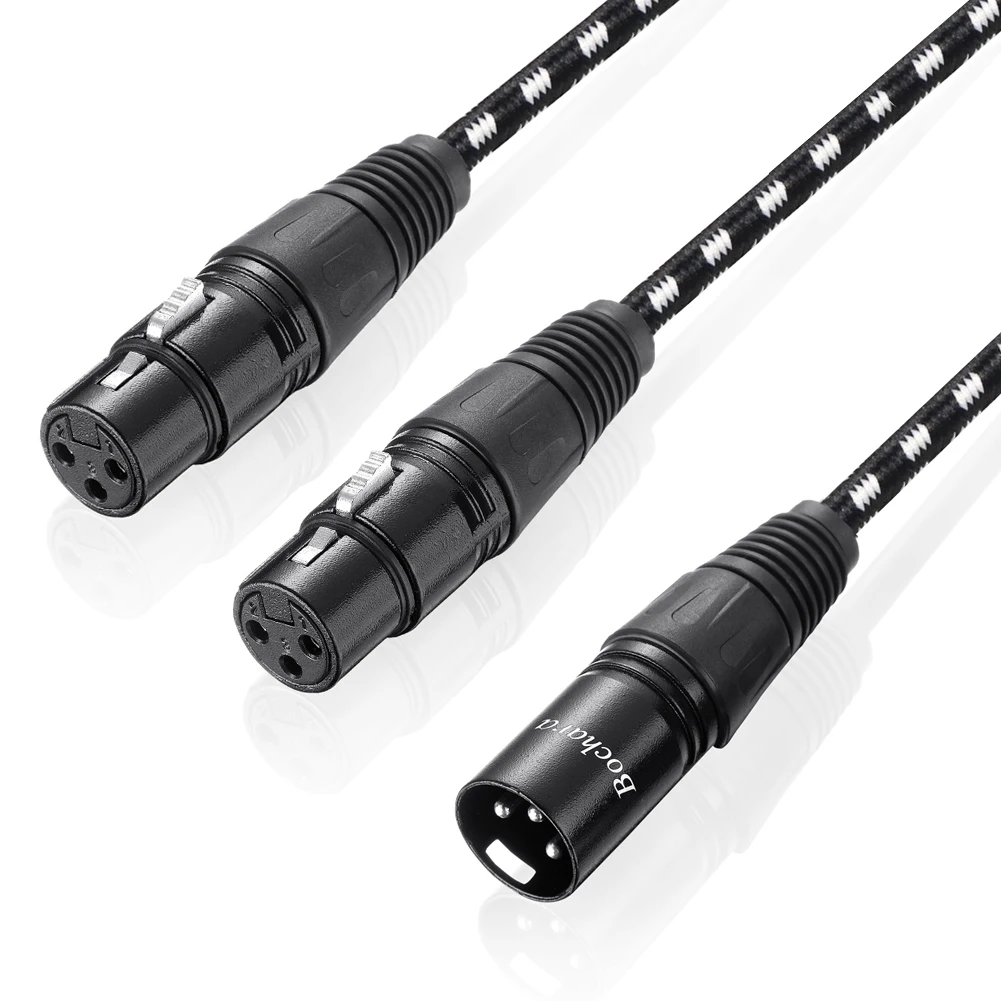 Bochara Braided XLR Male to Dual Female 3pin Y Splitter Cable Dual(Foil+Braided) Shielded For Microphone Mixer Amplifier 50cm