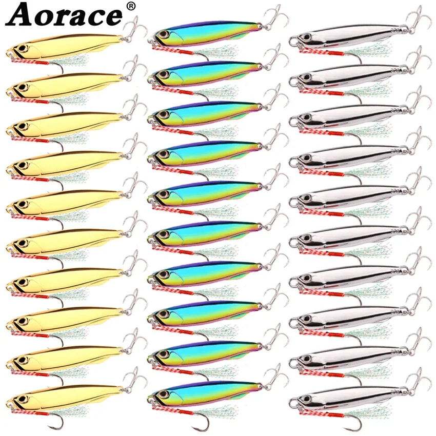Aorace 30pcs Plating Metal Cast Jig Spoon 10/20/30g Shore Casting Jigging Fish Sea Bass Fishing Lure Artificial Bait Tackle