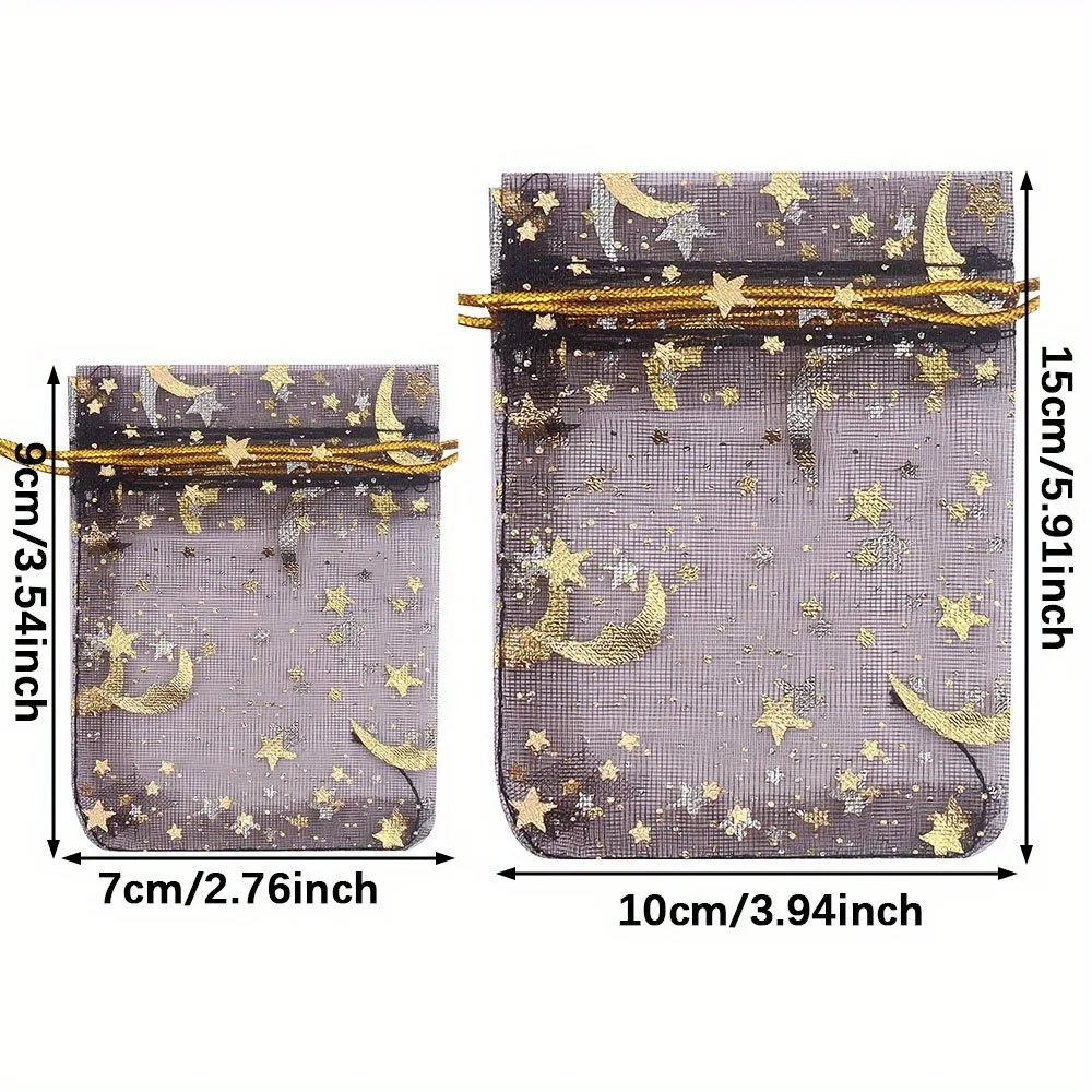 7/19/38 قطعة أكياس شبكية متعددة الألوان على شكل نجمة قمر، حقائب مجوهرات، للهالوين، عيد الشكر، الزفاف، ديكور الحفلات، حقائب الهدايا