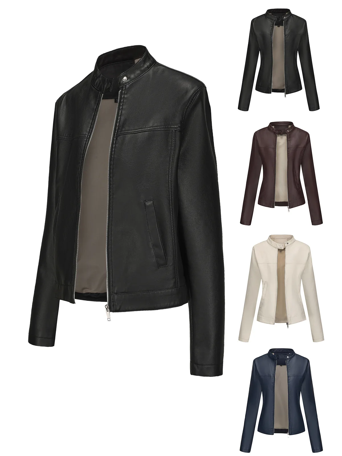 Wiosenna i jesienna nowa kurtka skórzana, damska modna kurtka uliczna ze stójką, kurtka motocyklowa, topowa kurtka