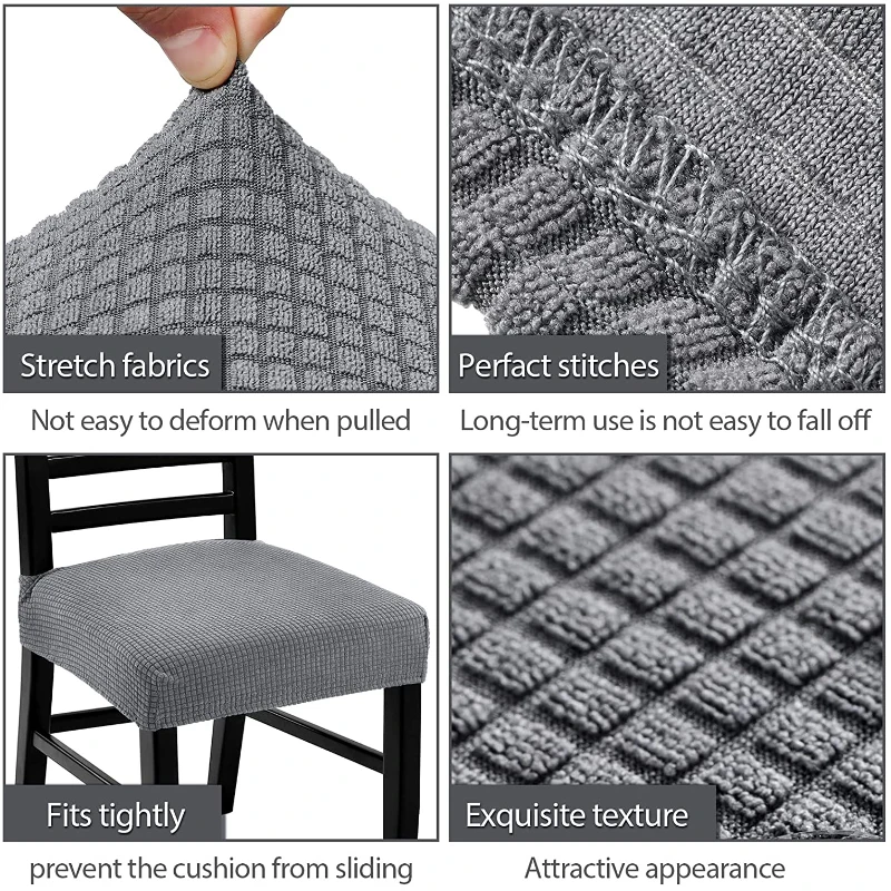 Jacquard Chair Seat Covers Removable Washable Anti-Dust Stretch Spandex Dining Room Upholstered Chair Cushion Slipcovers