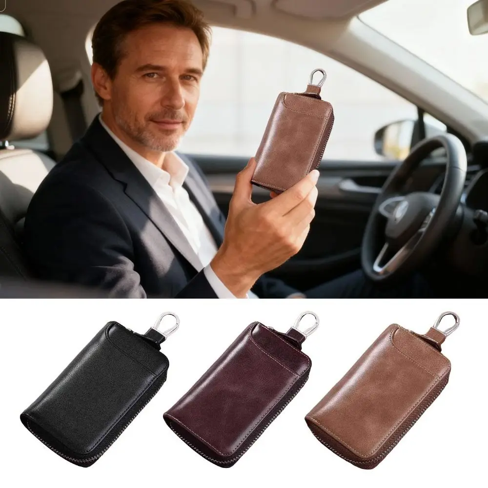 حامل مفاتيح محمول بسعة كبيرة مصنوع من الجلد متعدد الوظائف لتخزين مفاتيح السيارة للنساء والرجال #1
