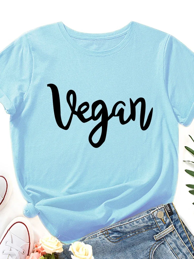 Vegan Letter Print Women T Shirt Short Sleeve O Neck Loose Women Tshirt Ladies Tee Shirt Tops Clothes Camisetas Mujer