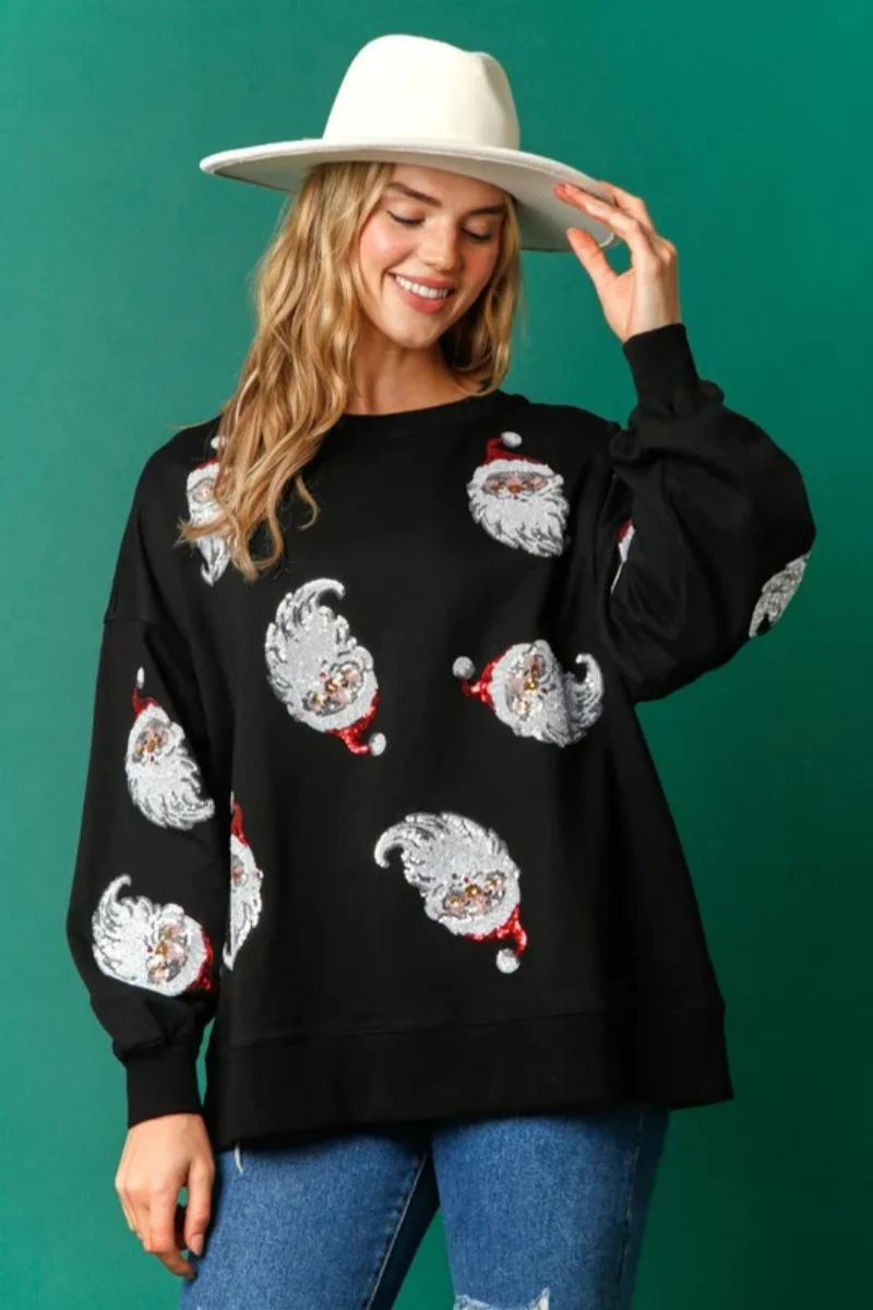 2024 Autumn models Women Round neck Sweatshirt Casual Sports Loose Christmas Sequins Decoration Pullover