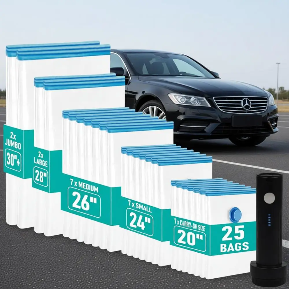 

25 Pack Travel Vacuum Storage Bags with Rechargeable Electric Pump, Space Saver for Clothes and Luggage