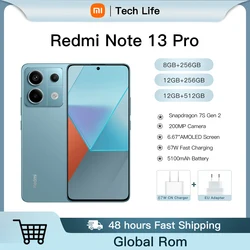 Xiaomi Redmi Note 13 Pro 5G Global Rom 120 Гц экран 1,5K Snapdragon 7S Gen 2 5100 мАч Аккумулятор 67 Вт Быстрая зарядка Камера 200 МП