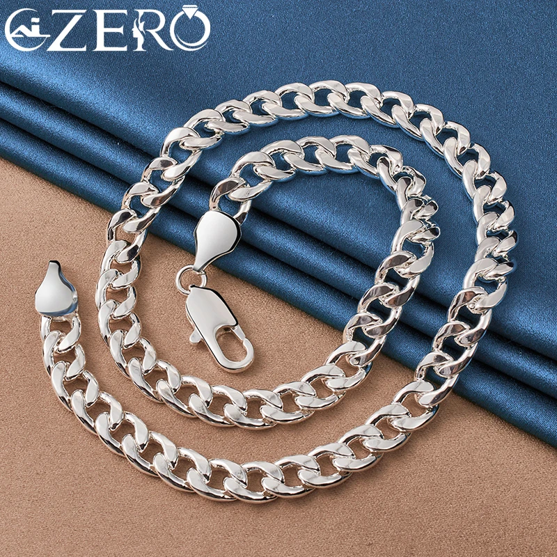 ALIZERO 925 Sterling Silver 2pcs Sets 10mm Side Chain Bracelet Necklace For Men Women Fashion Wedding Party Jewelry Set