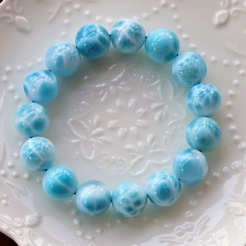 Natural Blue Larimar Bracelet Gemstone Round Beads Women Men Jewelry From Dominica Blue Larimar Beads Rare Stone AAAAAA view 5