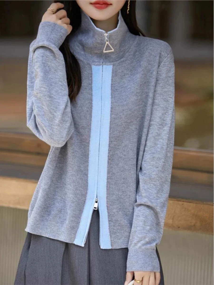 

Весенняя новинка: женский кардиган-свитер из шерсти, вязаный, свободного кроя, на молнии, удлиненный топ