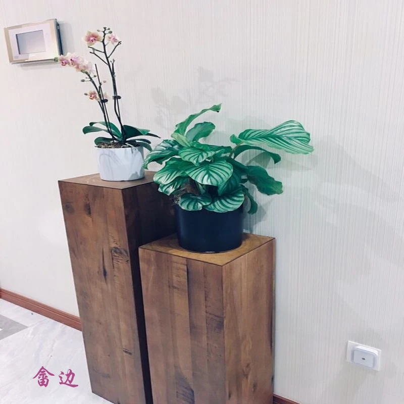 Nordic Solid Wood Shelf Log Decoration Corner Flower Stand Corner Table Creative Wooden Pile Display Cabinet