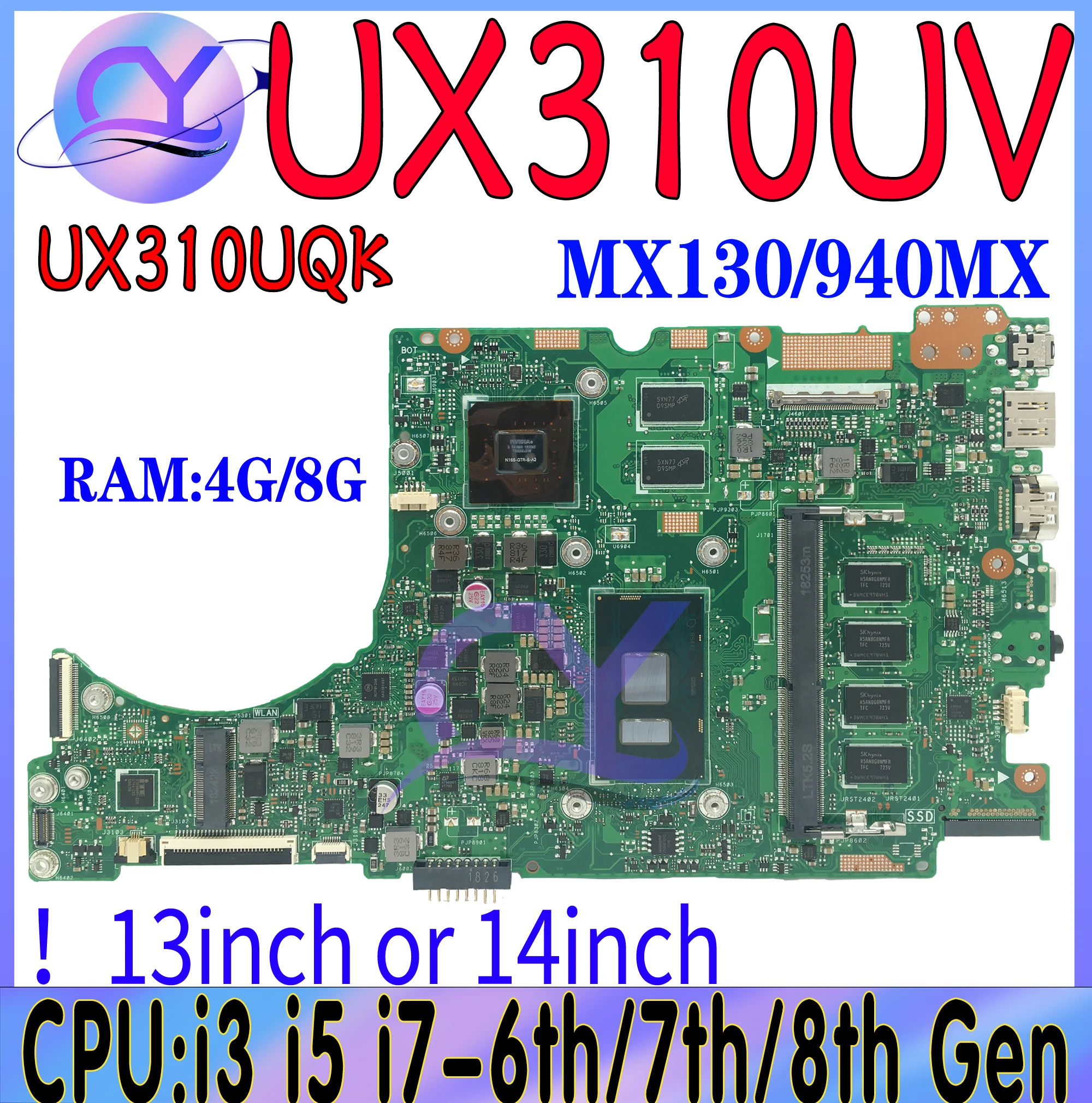 Ux310uv mainboard für asus rx310u rx410u ux410uqk ux310uqk ux310ua ux310u ux410ua ux410uv Laptop Motherboard i3 i5 I7-6/7/8