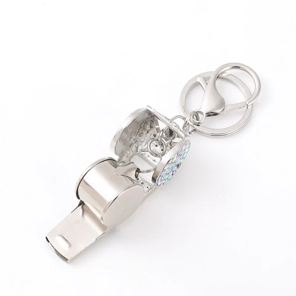 Exquisite rhinestone double-layer whistle keychain Metal crystal whistle car pendant keychain