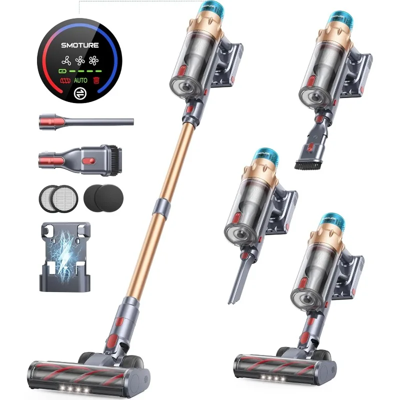 Cordless Vacuum Cleaner, 550W 45KPA 60 Mins Runtime Self-Standing Vacuum Cleaners for Home, Stick Vacuum