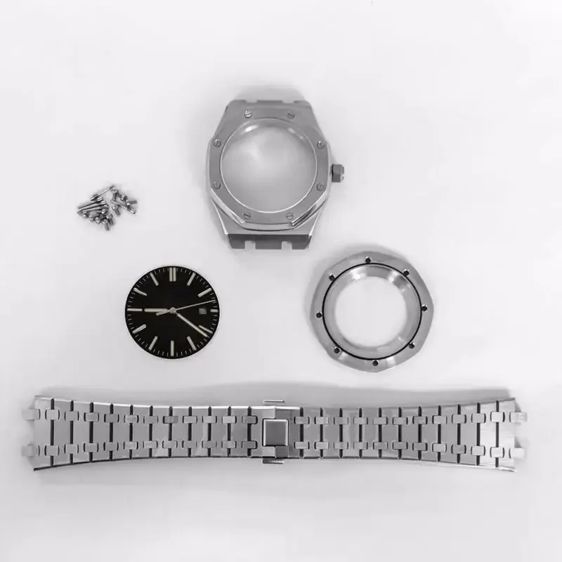 904L Watch Accessories SET For FIT NH35 36 Movement Transparent Buttom Watch Parts Set Steel Shell CASE Dial Hand Band Case 41mm