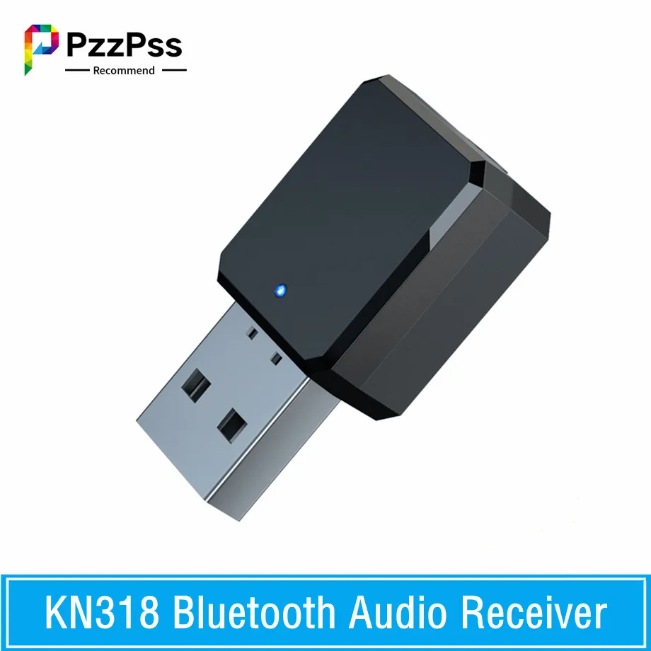 Kn318 bluetooth 5.1 receptor de áudio saída dupla aux usb estéreo carro mãos-livres chamada adaptador sem fio receptor de vídeo adaptador de áudio