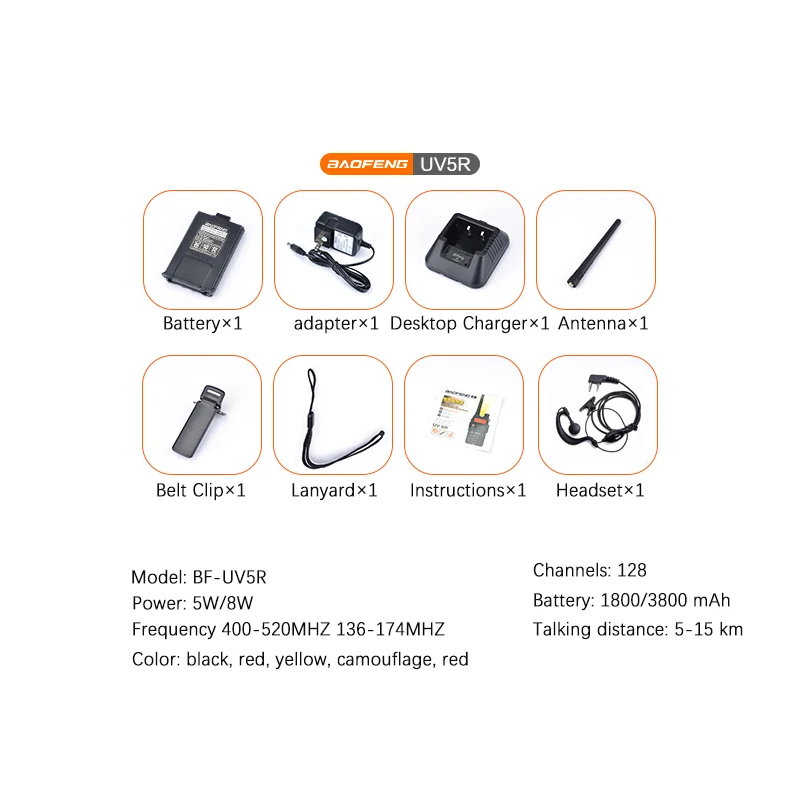 Baofeng-walkie-talkie UHFV5W,オプションの5W 8W,10 km範囲,uv5rラジオ,UV-5R UV-9R UV-82 UV-8HX UV-XR