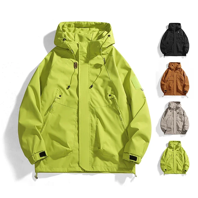 Men's Hooded Outdoor Jacket, Multi-Pocket Zip Up Windbreaker, Lightweight Hiking Travel Outerwear