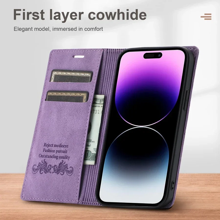 Wallet Skin Friendly Magnetic Flip With Card Slot Leather Case For iPhone 15 Pro Max 14 13 Mini 12 11 SE 2 X XR XS 8 7 6 6s Plus