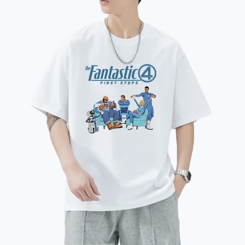 

2025 The Fantastic Four First Steps Oversized 100% Cotton short sleeve t-shirts Hip Hop Men Women Summer Unisex T shirt clothing