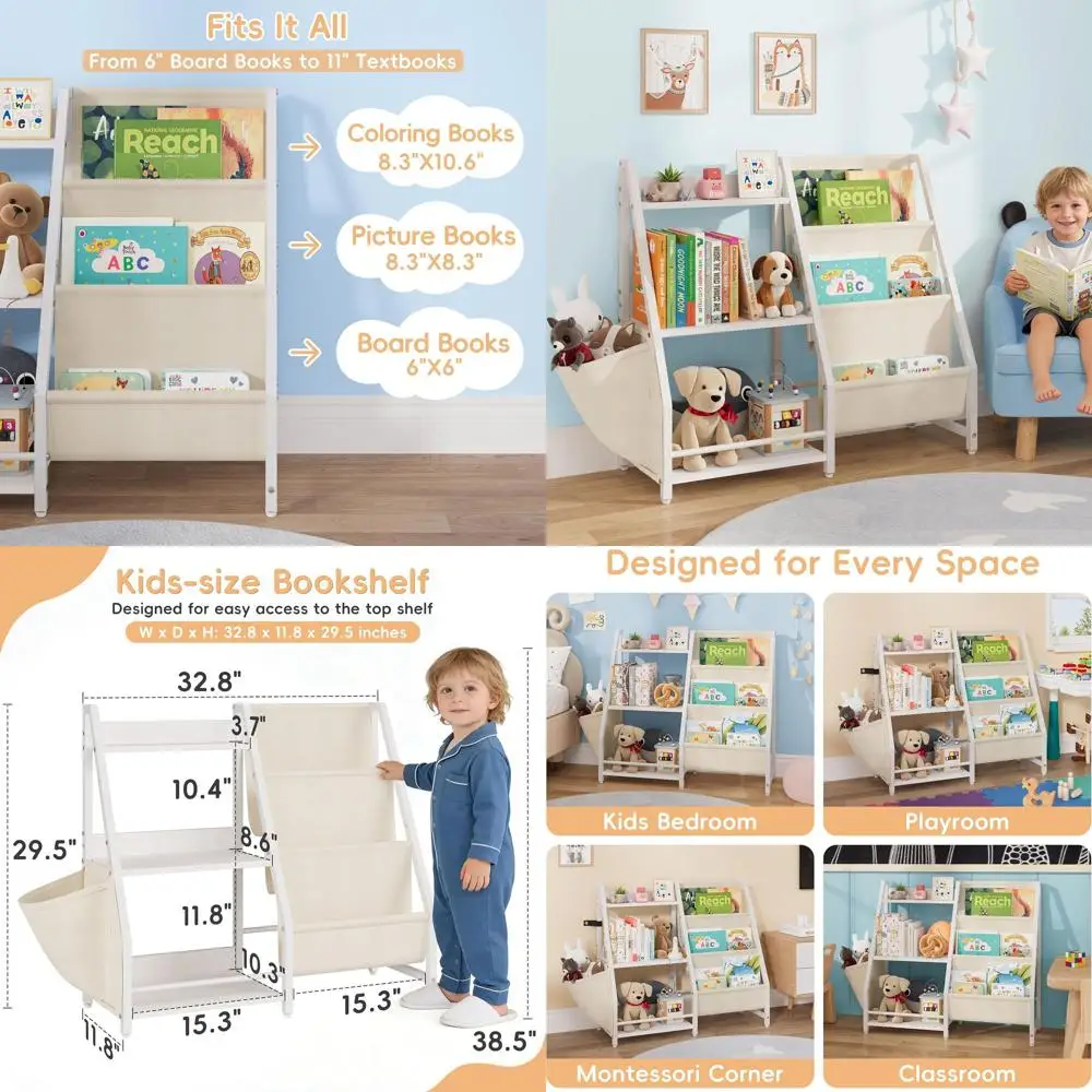

Трехуровневая детская книжная полка и органайзер для игрушек в стиле Монтессори, белый, для спальни, игровой комнаты и класса