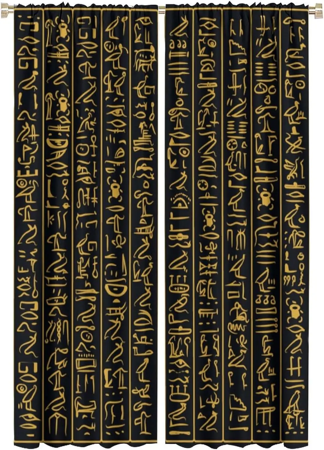Ancient Egypt Curtains Egyptian Hieroglyphics Alphabet Symbols Pattern Blackout Print Rod Pocket Window Drapes