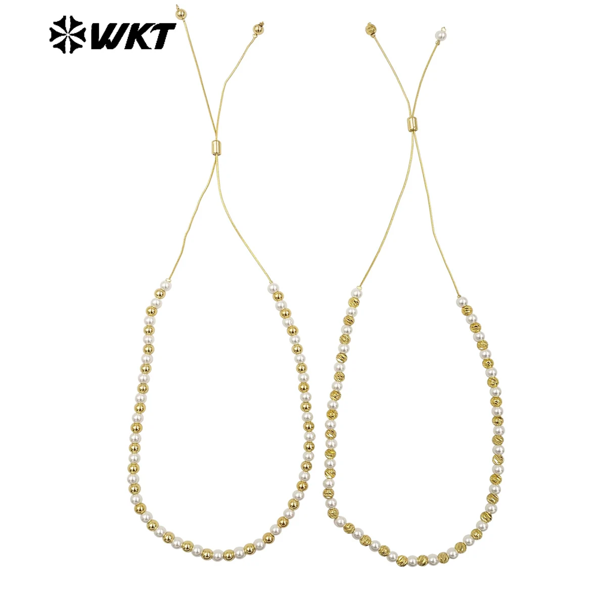 WT-JFN20 Wholesale Fashion Gold Plated Hand strand Elegant Adjustable Chain Connect Pearl Beads Necklace 10PCS