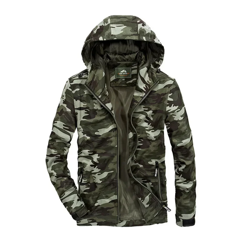 

Men's Spring and Autumn New 2023 Jacket Loose Standing Neck Hooded Casual Camo Youth Coat