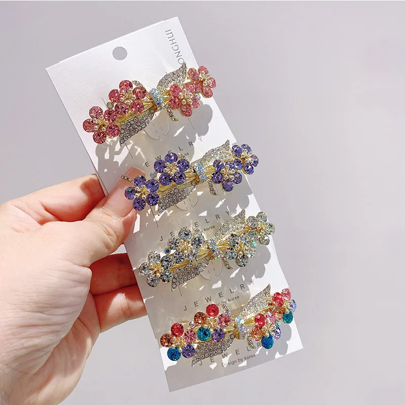 Trendy Alloy Hair Clip with Elegant Flower and Rhinestones for Hair Top Accessory Fashionable and Durable Alloy Spring Hair Clip