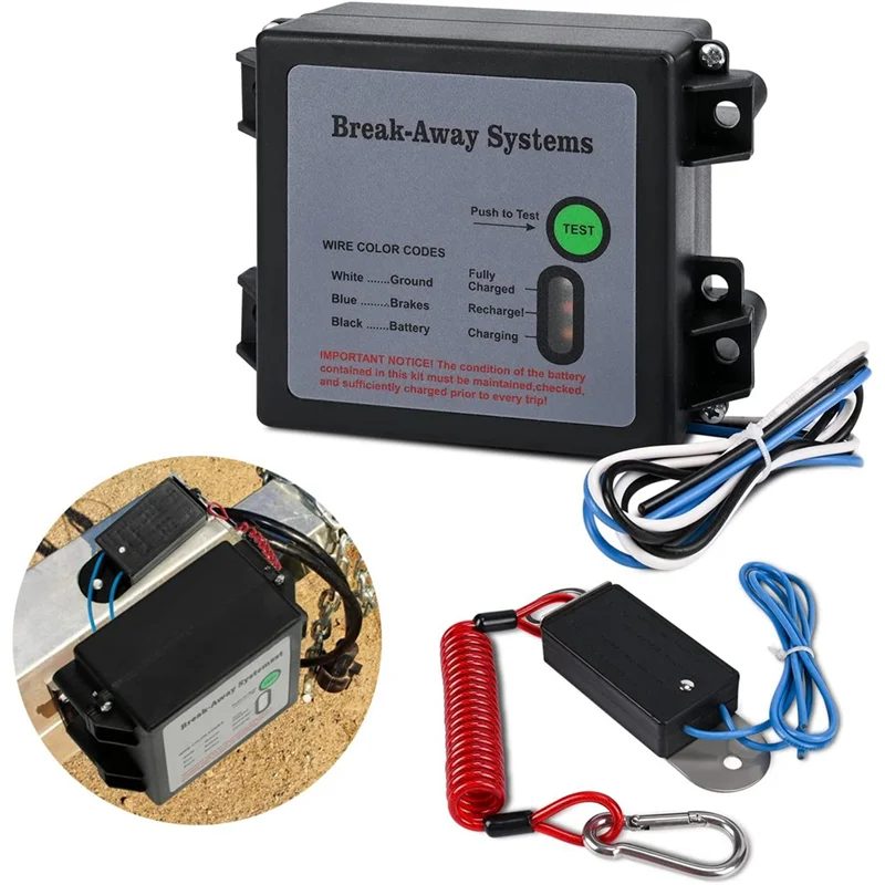 Trailer Brakes Breakaway Kit with Switch, LED Test Light Electric Breakaway System, Universal Trailer Brake Controller