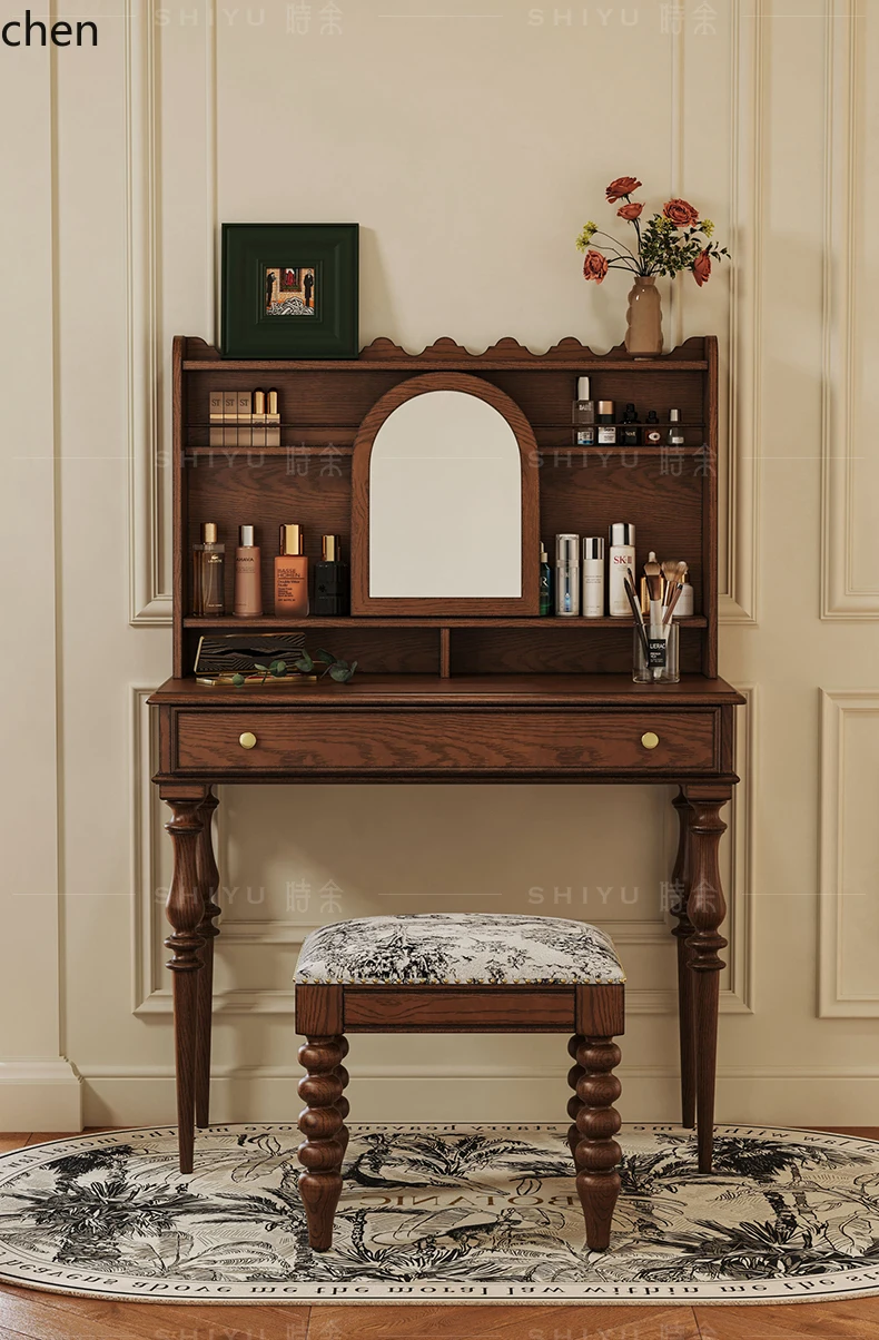 

HXL Vintage Solid Wood Bedside Dressing Table Retro Style