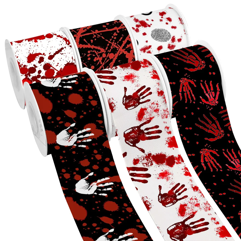 Halloween Printing Grosgrain Ribbon Satin Ribbon for Wrapping Hair Bow DIY Decoration Gift Packing Key FOB Ribbon Fans