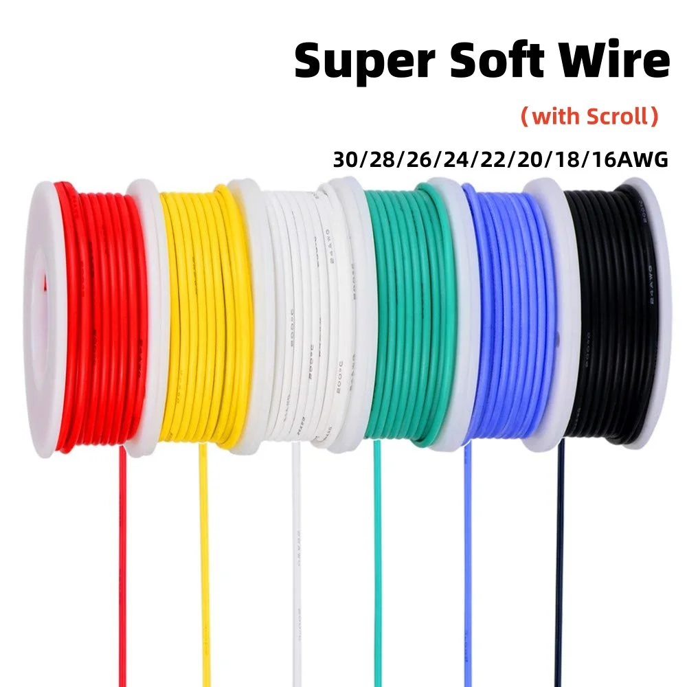 Filo di silicone ultra morbido (con scorrimento) 30/28/26/24/22/20/18/16AWG Cavo resistente al calore in rame stagnato isolato in gomma siliconica