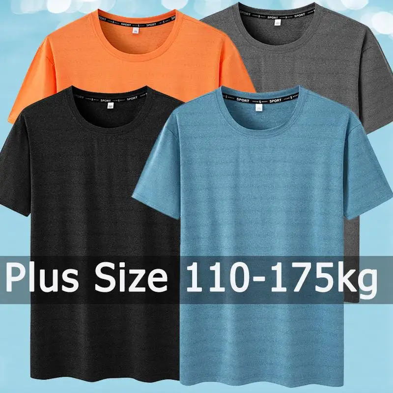 

Plus Size Casual T Shirt Men Tees 5XL 6XL 7XL 110-175kg Sport Quick Drying Breathable Round Neck Short Sleeve Oversized Tops