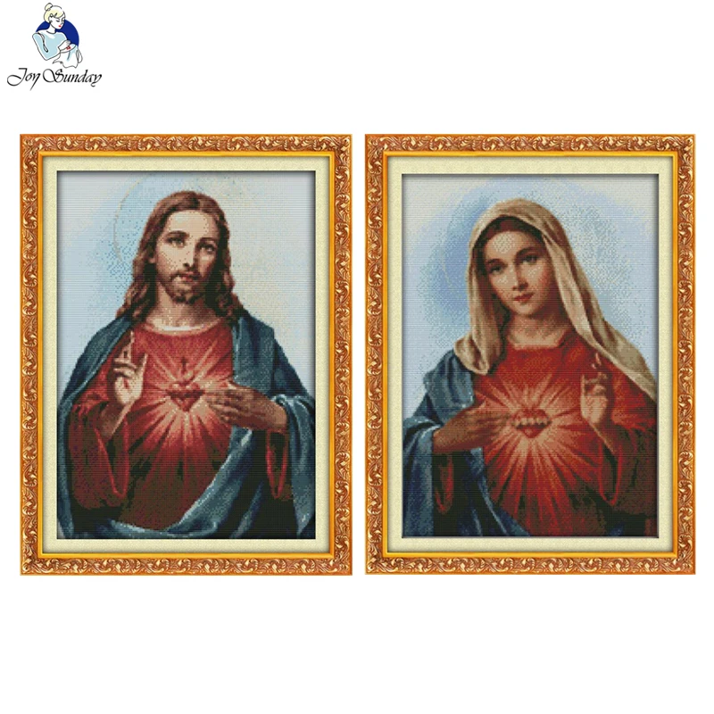 Joy Sunday Jesus Sacred Heart Pattern Cross Stitch Kits DIY DMC Thread 14CT 16CT Printed Canvas Needle Embroidery Set Home Decor