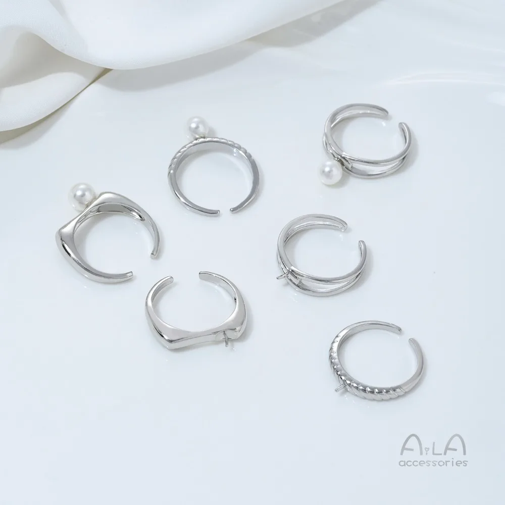 14K حقيبة الذهب الحقيقي نصف حفرة حبة حامل حلقة تويست حلقة حامل اليدوية DIY لزجة اللؤلؤ حلقة مفتوحة الملحقات #2